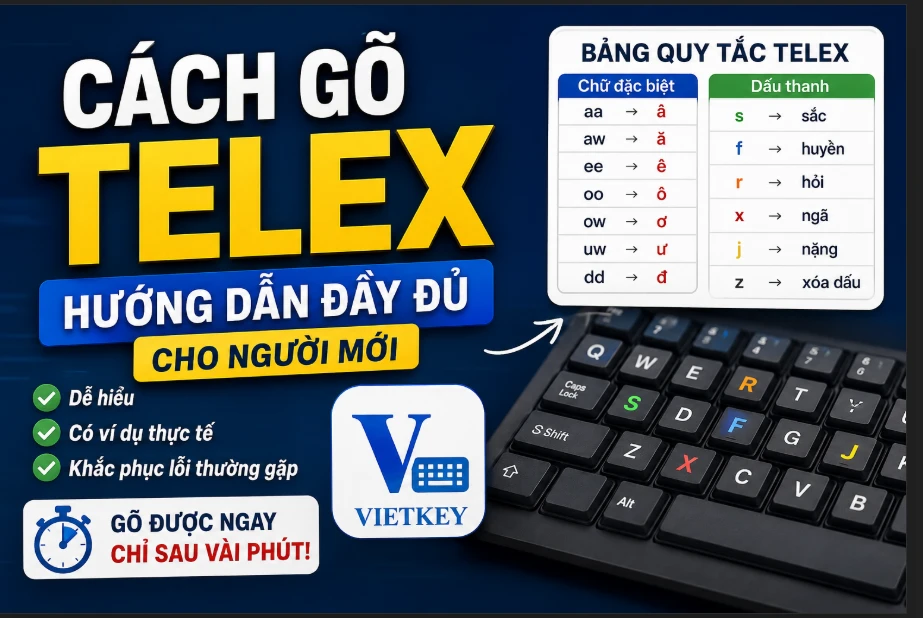 Hướng dẫn cách gõ Telex: Bảng quy tắc và các lỗi thường gặp 2 cach go